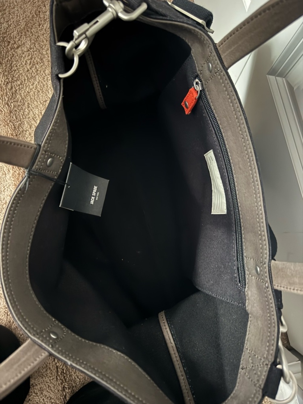 Jack Spade Black Canvas Messenger Tote with Brown Leather Handles - Picture 2 of 7